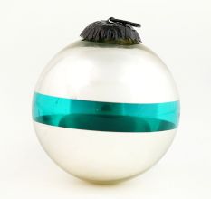 Silver Glass Hanging Ornament with Green Band For Christmas Tree