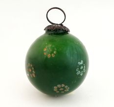 Vintage Green Glass Floral Pattern Christmas Ornament