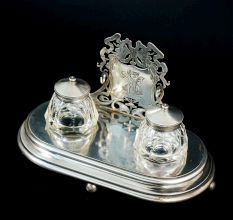 Sterling Silver Crystal Inkstand Desk Set
