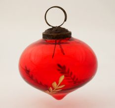 Red Vintage Turnip Shaped Leaf Cut Glass Christmas Ornament