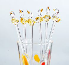 Handcrafted Glass Bird Design Cocktail Stirrers Or Swizzle Sticks In Pack Of 6