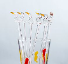 6 Pieces Cut Clear Pelican Bird Stirrer Glass Swizzle Sticks for Cocktail Party