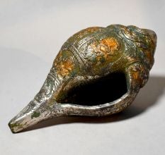 Brass Engraved Shankh Conch Decorative Religious Artifact