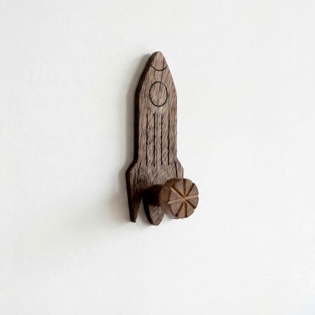 Natural Wooden Adhesive Rocket Shape Coat Wall Hook-1 Piece