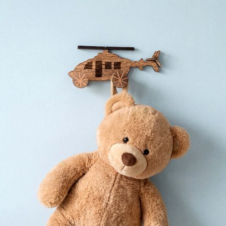 Natural Wooden Helicopter Design Adhesive Wall Hook