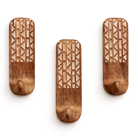 3 Pieces Handcrafted Wooden Adhesive Wall Hooks
