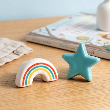 Multicolor Decorative Ceramic Star Cloud and Rainbow Shapes Cabinet Knobs-8 Pieces