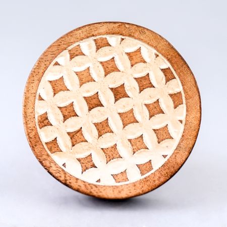 Handcrafted Wooden Cabinet Knob with Carved Geometric Pattern