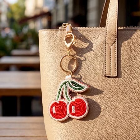 Handmade Beaded Cherry Keychain Cute Fruit Bag Charm