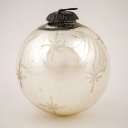 Vintage Silver Hand Blown Etched Glass Christmas Ornament