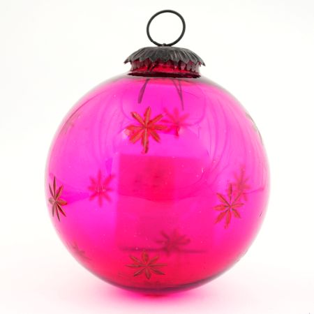 Round Vintage Pink Glass With Star Design Christmas Ornament