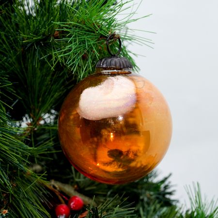 Vintage Round Amber Glass Hanging Ornament For Christmas Tree