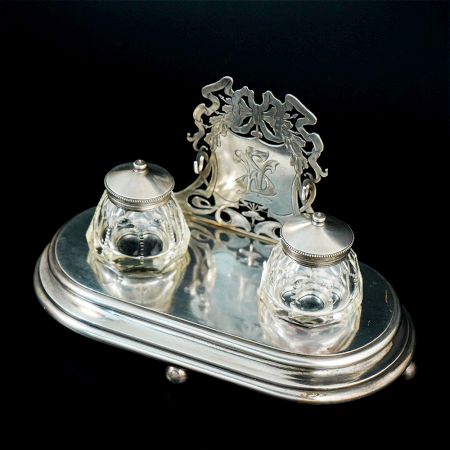 Sterling Silver Crystal Inkstand Desk Set