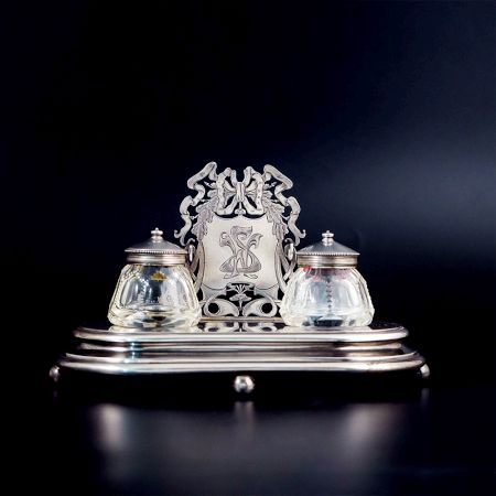 Sterling Silver Crystal Inkstand Desk Set