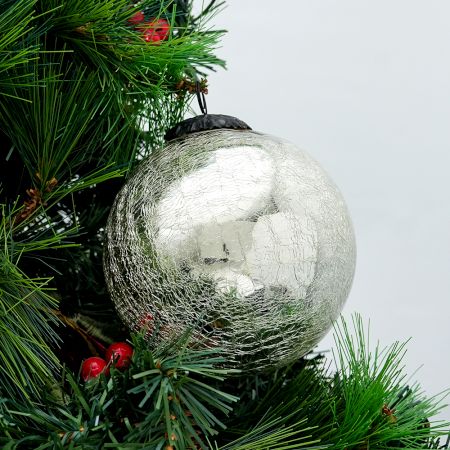 Silver Vintage Round Kugel Style Crackled Glass Hanging Ornament