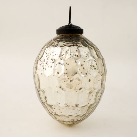 Silver Vintage Avocado Shaped Glass Christmas Ornament