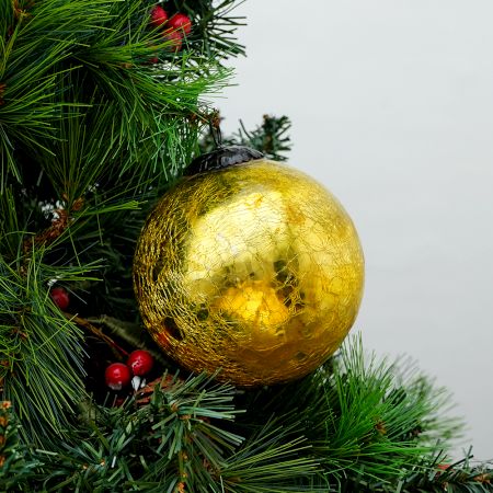 Round Gold Vintage Kugel Style Crackled Christmas Glass Hanging