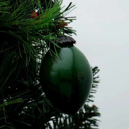 Green Floral Pattern Glass Christmas Ornament