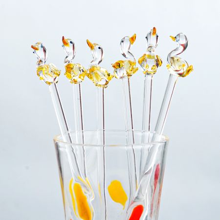 Handcrafted Glass Bird Design Cocktail Stirrers Or Swizzle Sticks In Pack Of 6