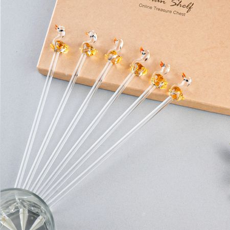 Handcrafted Glass Bird Design Cocktail Stirrers Or Swizzle Sticks In Pack Of 6