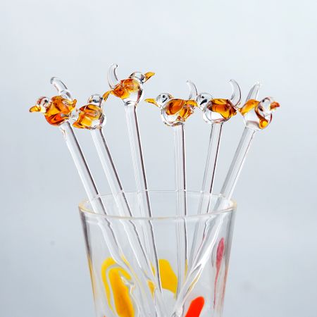 6 Pieces Cut Yellow Bird Stirrer Glass Swizzle Sticks for Cocktail Party