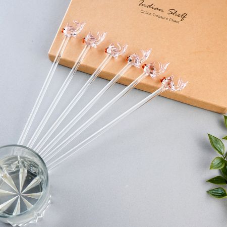 6 Pieces Cut Yellow Clear Fish Stirrer Glass Swizzle Sticks for Cocktail Party