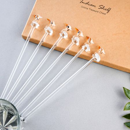 6 Pieces Cut Clear Pelican Bird Stirrer Glass Swizzle Sticks for Cocktail Party