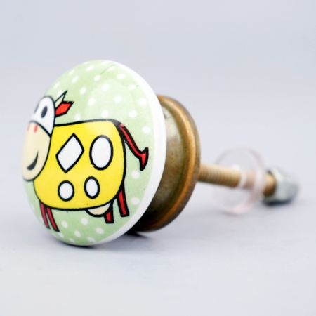 Yellow Cow Ceramic Flat Bed Room Cabinet Knob