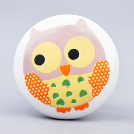 Owl Ceramic Flat Kids Bed Room Dresser Knob