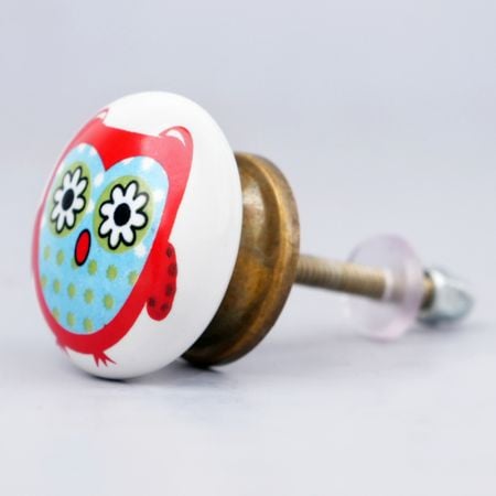 Red Owl Ceramic Flat Kitchen Drawer Knob