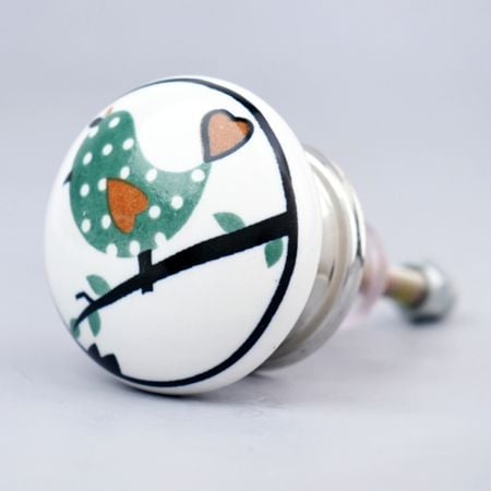 Green Bird Ceramic Flat Kitchen Cabinet Knob