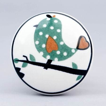 Green Bird Ceramic Flat Kitchen Cabinet Knob