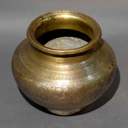 Floral Engraved Brass Kalash Ritual Vessel