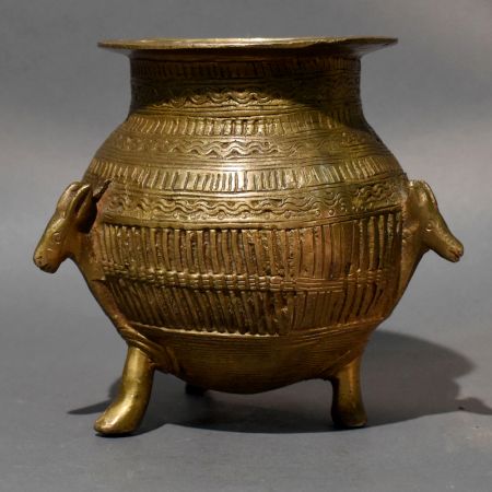 Decorative Brass Urli Pot with Animal Handles