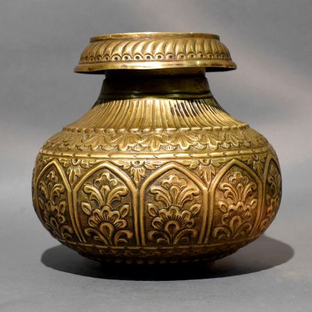 Handcrafted Embossed Brass Decorative Ritual Pot