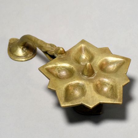 Brass Panch Aarti Diya Lamp with Handle