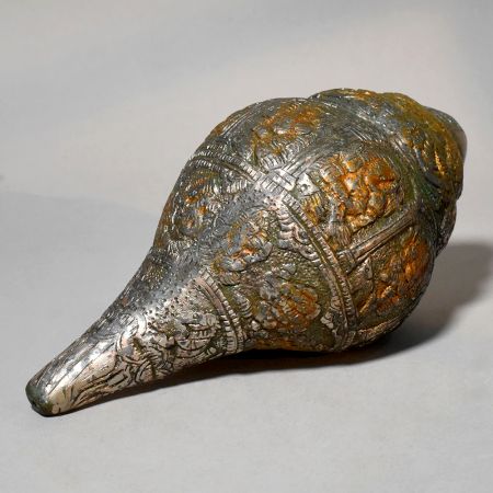 Brass Engraved Shankh Conch Decorative Religious Artifact