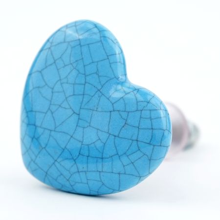 Turquoise Heart Crackle Ceramic Dresser Knob
