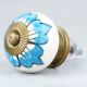 White Turquoise Floral Painted Knob
