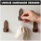 Natural Wooden Adhesive Rocket Shape Coat Wall Hook-Pack of 3