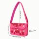 Luxury Handmade Beaded Shoulder Bag Hot Pink with Red Floral Design