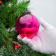 Round Vintage Pink Glass With Star Design Christmas Ornament