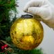 Round Gold Vintage Kugel Style Crackled Christmas Glass Hanging