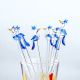6 Pieces Cut Clear Blue Peacock Stirrer Glass Swizzle Sticks for Cocktail Party