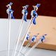 6 Pieces Cut Clear Blue Peacock Stirrer Glass Swizzle Sticks for Cocktail Party