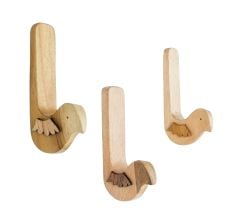 Natural Bird Shape Wooden Adheshive Wall Hook-Pack of 1