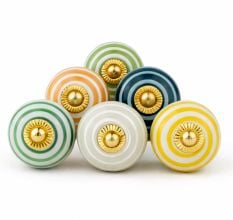 6 Pieces Multicolor Handmade Ceramic Striped Living Room Drawer Knobs