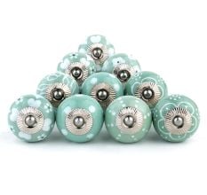 10 Pieces Sea Green Ceramic Round Living Room Cupboard Knobs