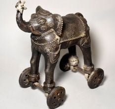 Decorative Brass Elephant on Wheels Folk Toy
