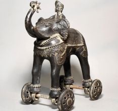 Handcrafted Brass Elephant Rider Rolling Toy Figurine